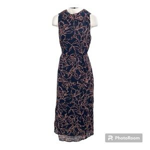 SARA CAMPBELL Navy Blue and pink floral Belted midi dress size 6